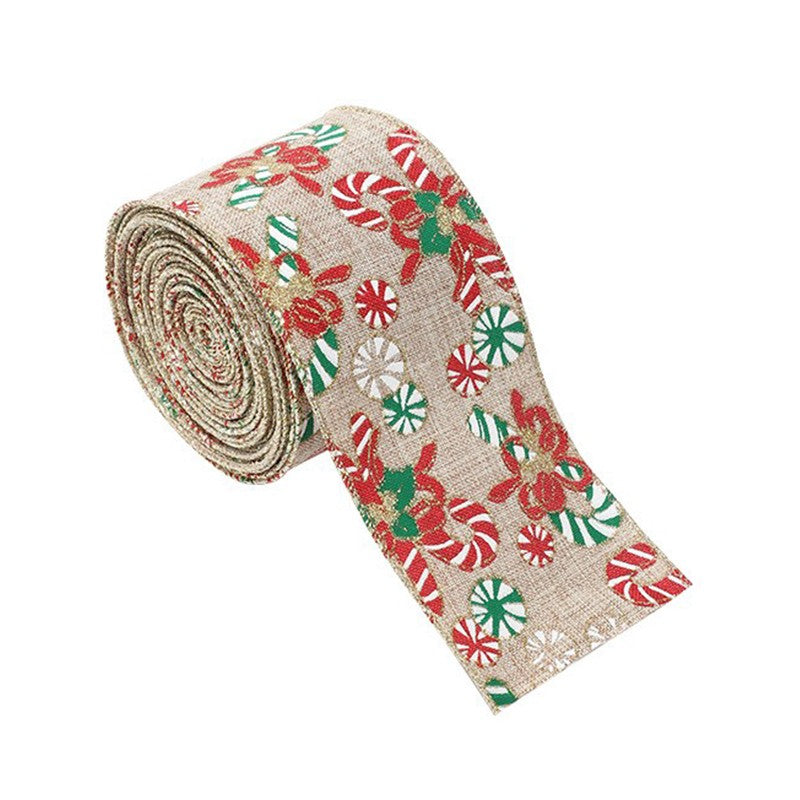 Panglica Decorativa pentru Craciun, Ornament Brad si Cadouri, Design Acadele Festive, Material Textil Modelabil, 200 x 6.3 cm, Khaki
