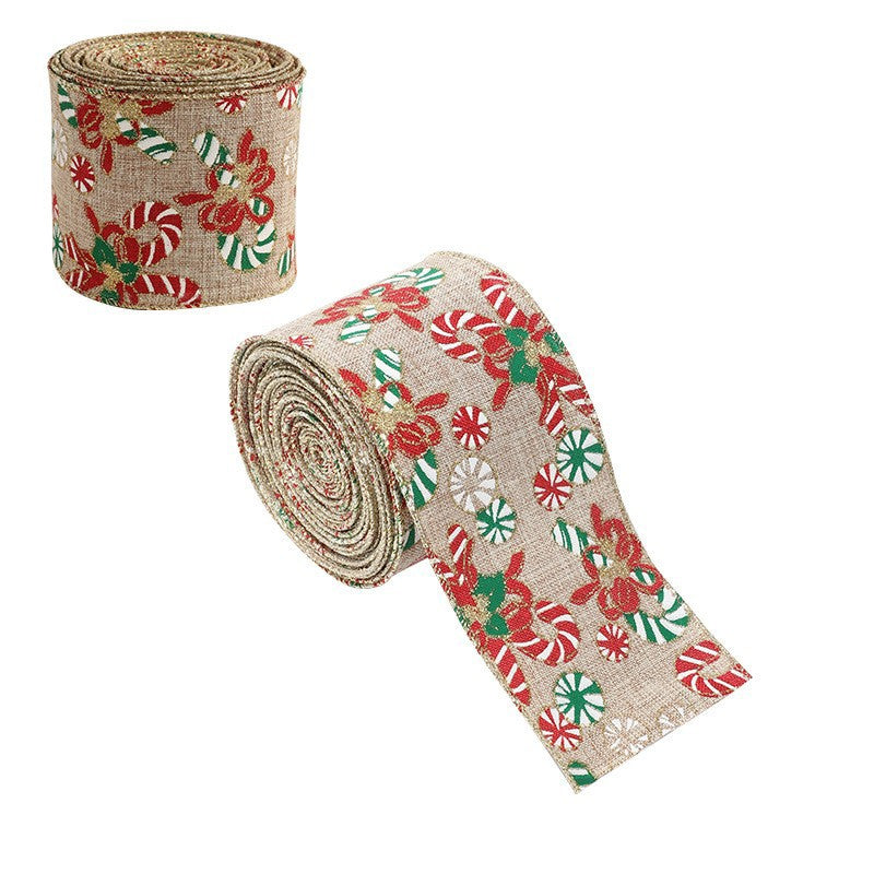 Panglica Decorativa pentru Craciun, Ornament Brad si Cadouri, Design Acadele Festive, Material Textil Modelabil, 200 x 6.3 cm, Khaki