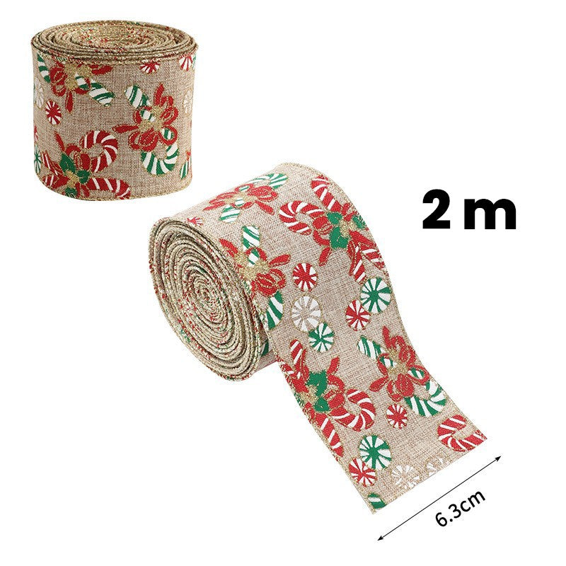 Panglica Decorativa pentru Craciun, Ornament Brad si Cadouri, Design Acadele Festive, Material Textil Modelabil, 200 x 6.3 cm, Khaki