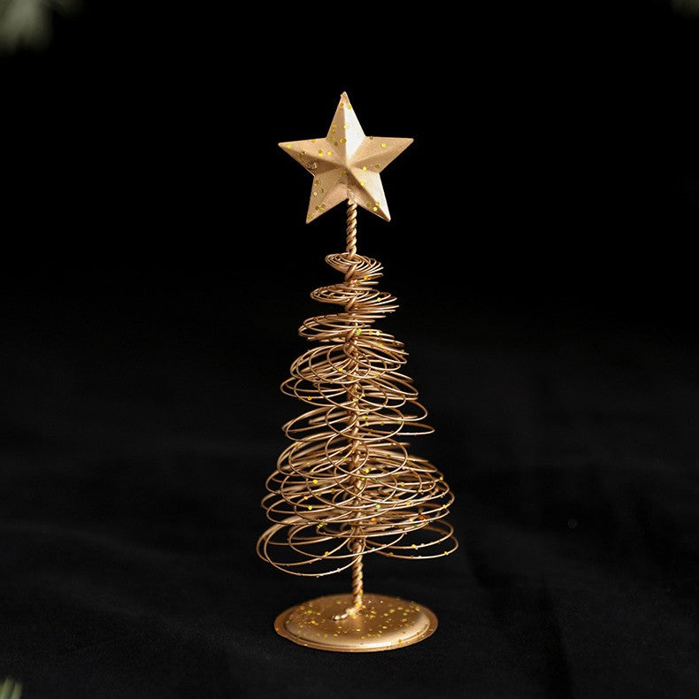 Bradut Decorativ De Craciun, Ornament Masa Cu Design Spiralat Si Stea, Metal, Auriu, 16 x 6.5 cm
