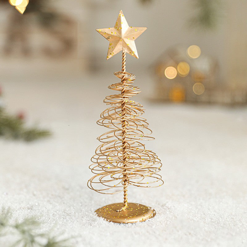 Bradut Decorativ De Craciun, Ornament Masa Cu Design Spiralat Si Stea, Metal, Auriu, 16 x 6.5 cm