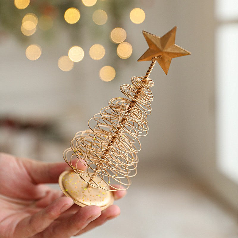Bradut Decorativ De Craciun, Ornament Masa Cu Design Spiralat Si Stea, Metal, Auriu, 16 x 6.5 cm