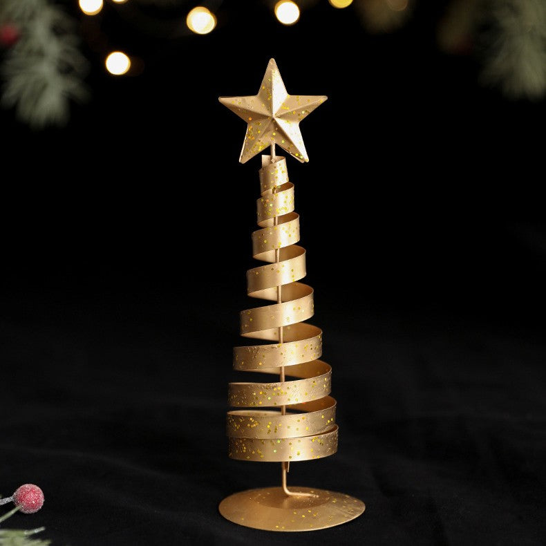 Brad de Craciun Decorativ, Ornament de Masa Tip Bradut, Metal Rezistent, Design Elegant de Sarbatori, Auriu, 20 x 6.5 x 6.5 cm