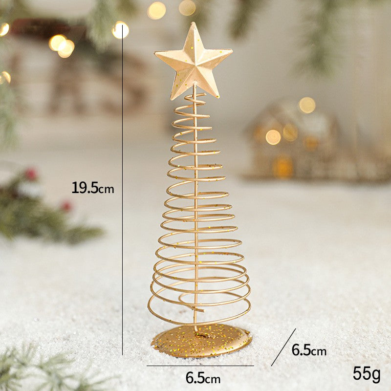 Brad de Craciun Decorativ, Bradut de Masa cu Design Spiralat si Stea, Ornament din Metal, Auriu, 19.5 x 6.5 cm
