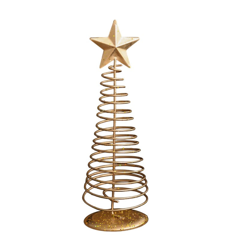 Brad de Craciun Decorativ, Bradut de Masa cu Design Spiralat si Stea, Ornament din Metal, Auriu, 19.5 x 6.5 cm