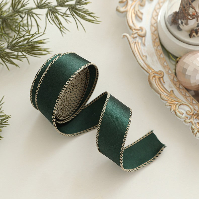 Set Panglici Decorative Craciun, Panglica pentru Cadouri si Brad, Model Braduti, Include Rulon Ata Maro, Alb si Verde, 4 Bucati x 2 m