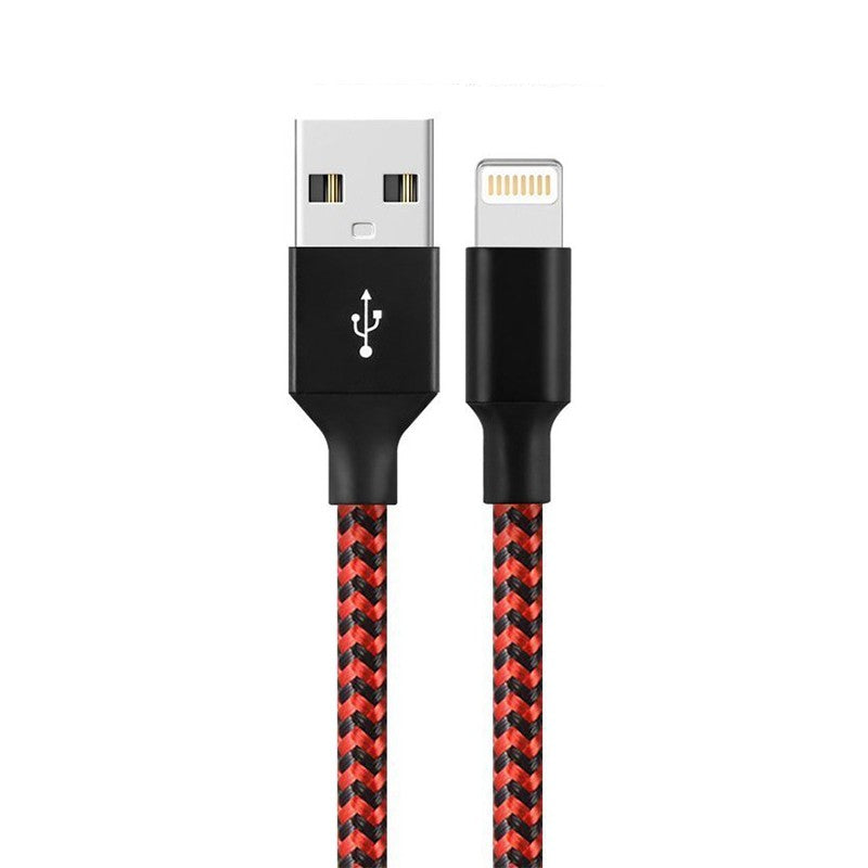 Cablu de Date si Incarcare Lightning, USB-A spre Lightning, Invelis Textil Impletit Triunghiular, Rezistent la Indoire, 1 m, Rosu/Negru