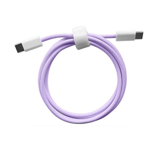 Cablu de Date si Incarcare Rapida USB Type-C la Type-C, Universal pentru Telefoane si Tablete, Invelis Textil din Nailon Impletit, 1 m, Mov