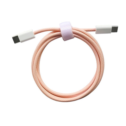 Cablu de Date si Incarcare Rapida Type-C la Type-C, Transfer de Date, Invelis Impletit din Nailon, Compatibil cu Telefon si Tableta, 1 m, Roz