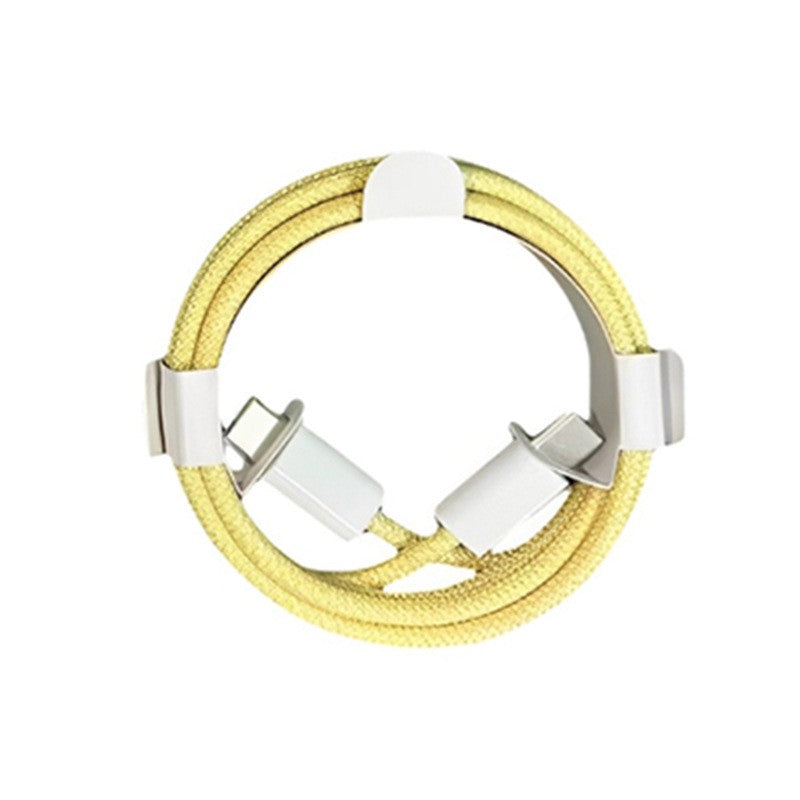 Cablu de Date si Incarcare Rapida, USB Type-C la Type-C, Universal pentru Telefoane si Tablete, Nailon Impletit, 1 m, Galben