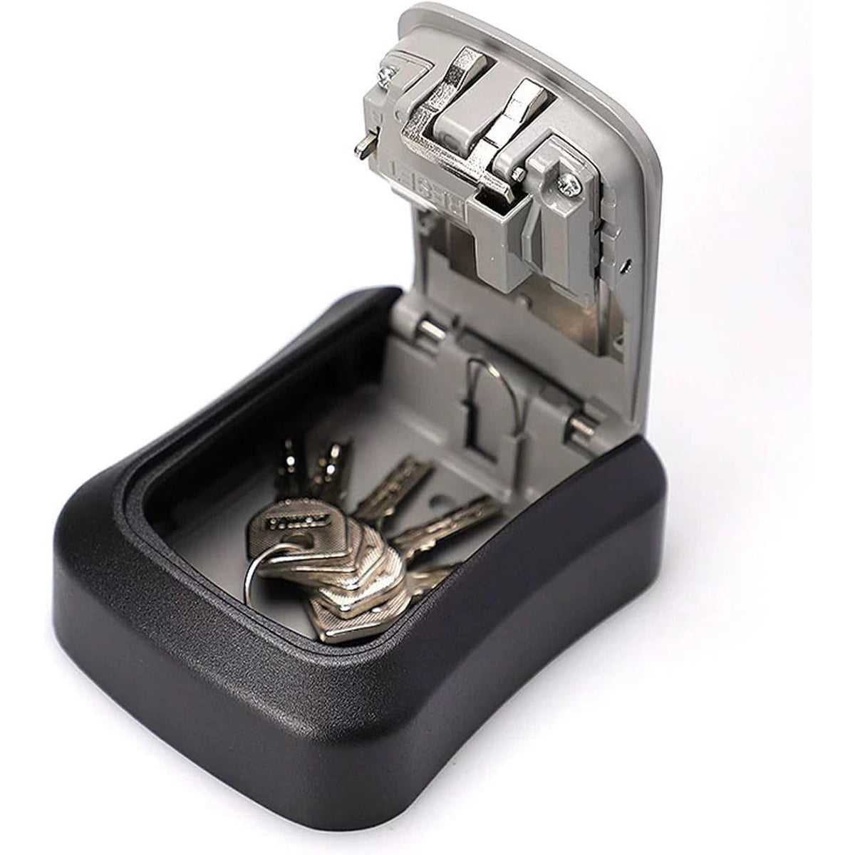 Cutie pentru Chei cu Parola, Seif Exterior pentru Perete, Cod Mecanic 4 Cifre, Aliaj Aluminiu si Plastic, Impermeabila, 12.5 x 10.5 x 5 cm, Negru