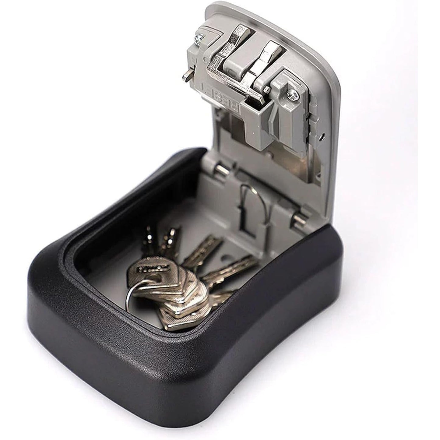 Cutie pentru Chei cu Parola, Seif Exterior pentru Perete, Cod Mecanic 4 Cifre, Aliaj Aluminiu si Plastic, Impermeabila, 12.5 x 10.5 x 5 cm, Negru