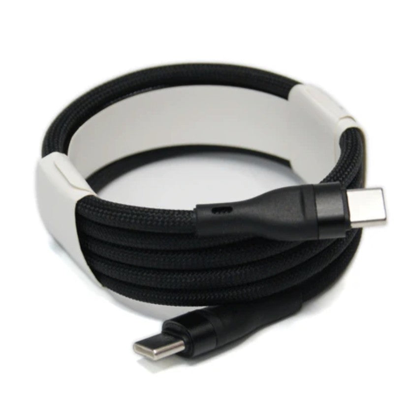 Cablu de Date si Incarcare Rapida, USB Type-C la Type-C, Invelis Textil din Nailon Impletit, Universal pentru Telefon si Tableta, 1 m, Negru