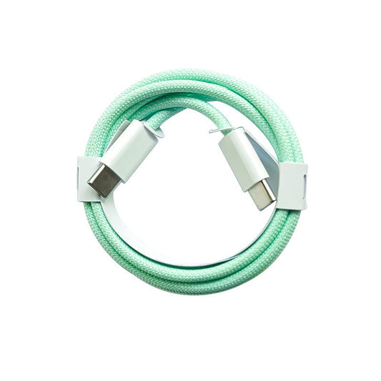 Cablu de Date si Incarcare Rapida, USB-C la USB-C, Universal pentru Telefon si Tableta, Nailon Impletit, 1 m, Verde