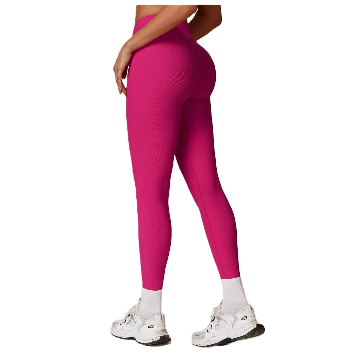 Pantaloni Fitness si Yoga Dama, Talie Inalta cu Efect de Modelare, Material Elastic si Respirabil, Spandex si Nailon, Roz, Marime S