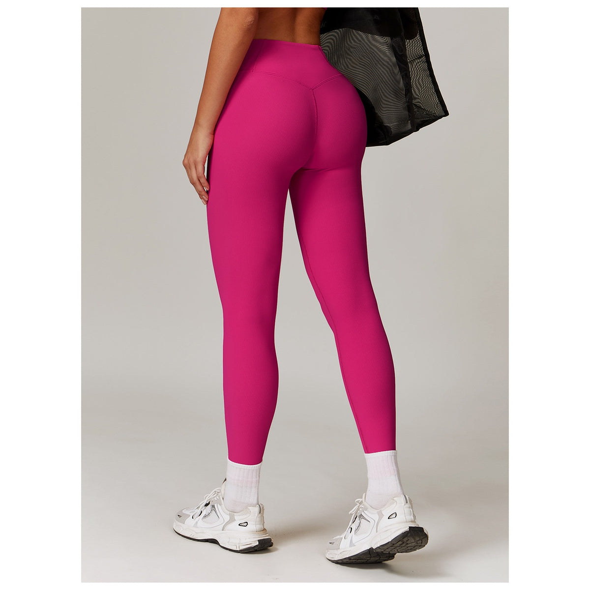 Pantaloni Fitness si Yoga Dama, Talie Inalta cu Efect de Modelare, Material Elastic si Respirabil, Spandex si Nailon, Roz, Marime S