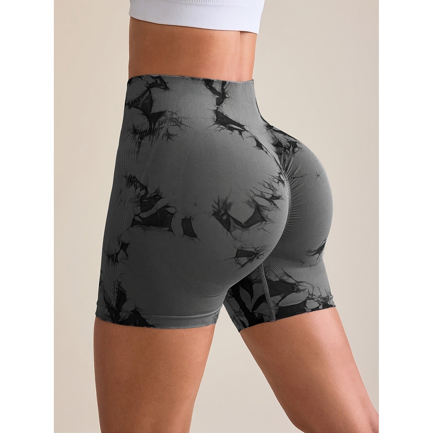 Pantaloni Scurti Fitness si Yoga pentru Femei, Talie Inalta cu Efect Modelator si Push-Up, Material Elastic Spandex Squat Proof, Gri, Marime S