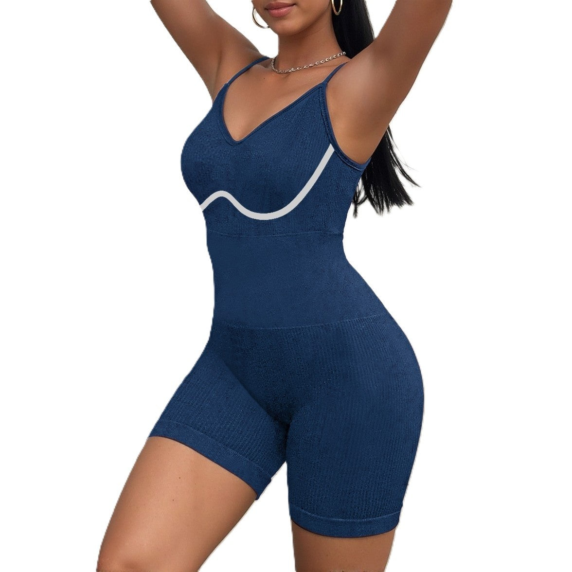 Costum Fitness si Yoga pentru Femei, One Piece cu Talie Inalta, Material Elastic din Spandex cu Uscare Rapida, Albastru, Marime S