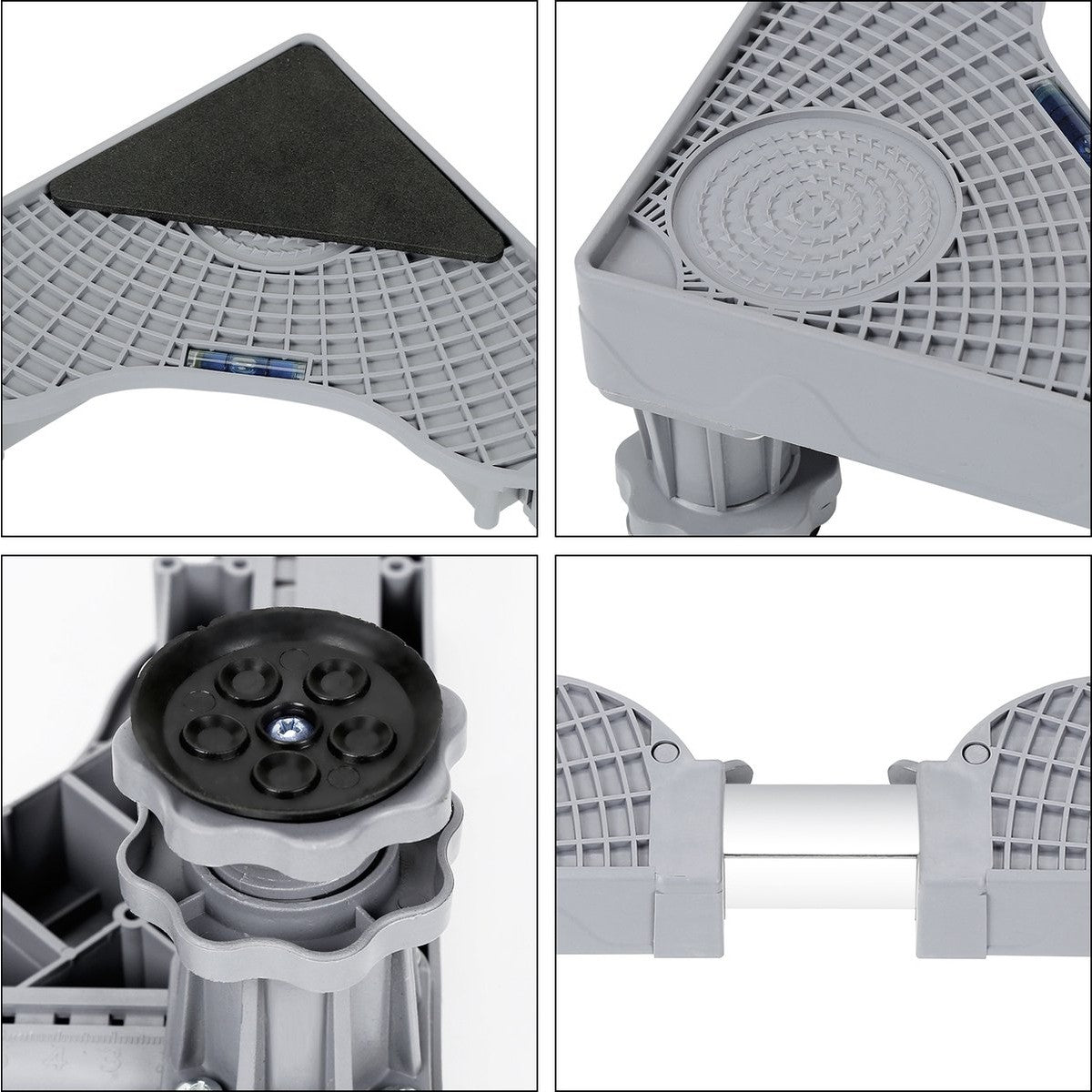 Suport Universal Reglabil pentru Masina de Spalat si Frigider, Baza Antivibratii cu 4 Picioare Antiderapante, Otel Inoxidabil si Plastic, 45-63 cm, Gri