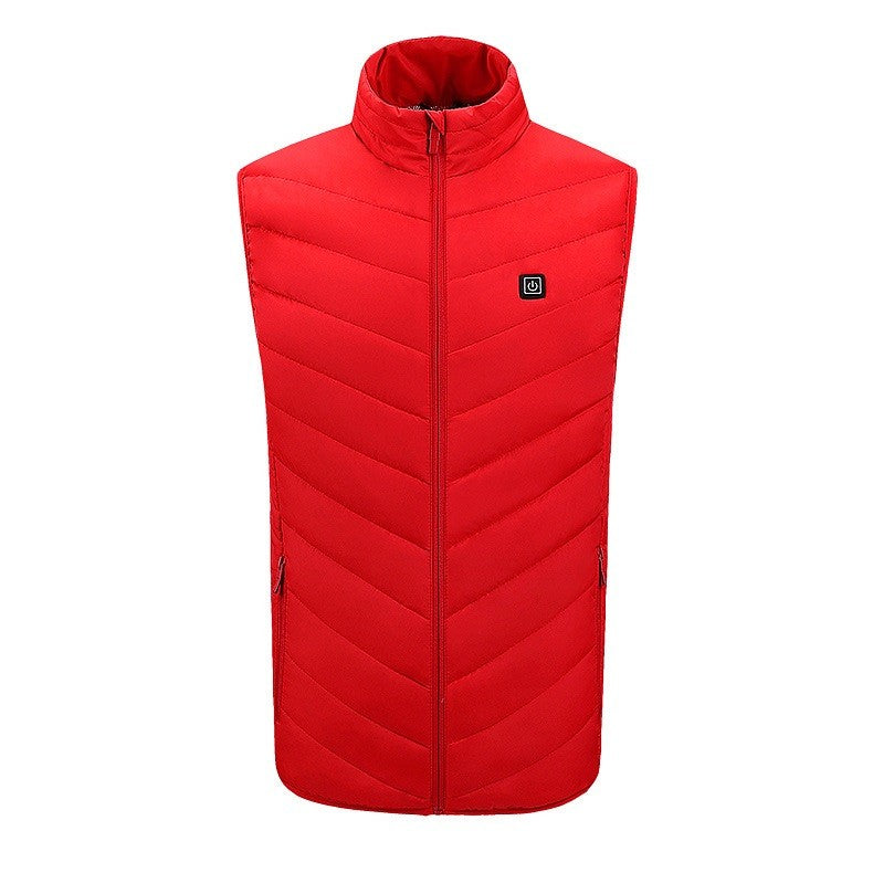 Vesta cu Incalzire USB, Unisex, 2 Zone de Incalzire prin Infrarosu, 3 Trepte de Temperatura, Umplutura Bumbac si Poliester, Rosu, Marime L, 45-58 kg