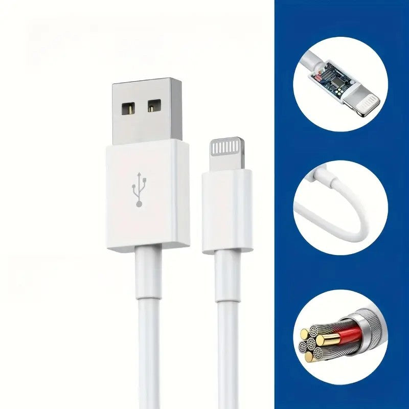 Cablu de Date si Incarcare Rapida, Conectori USB la Lightning, Transfer Date, 2A Fast Charging, Compatibil cu iPhone, Lungime 1.5m, Alb