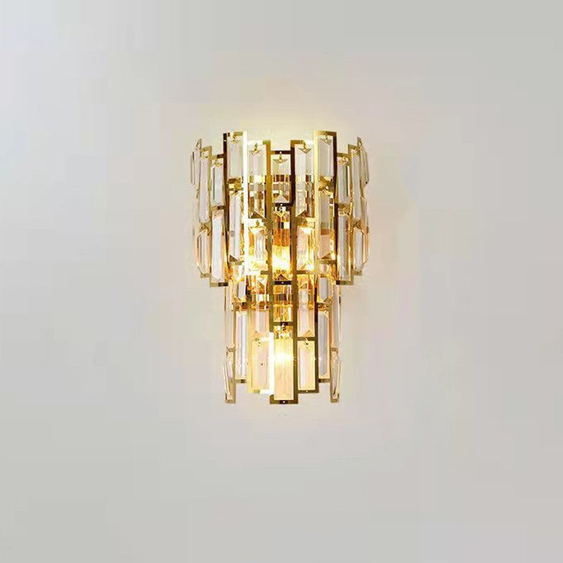 Aplica de Perete pentru Interior, Lampa de Lux cu Cristale si Inox Auriu, 3 Tipuri de Lumina Calda Rece Neutra, 39x24 cm, Auriu
