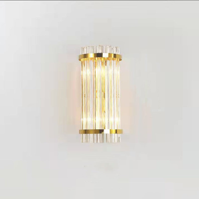 Aplica de Perete pentru Interior, Lampa de Lux cu 3 Tipuri de Lumina, Inox Auriu si Cristal Transparent, 35 x 16 cm