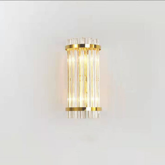 Aplica de Perete pentru Interior, Lampa de Lux cu 3 Tipuri de Lumina, Inox Auriu si Cristal Transparent, 35 x 16 cm