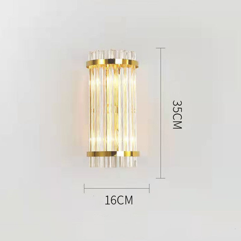 Aplica de Perete pentru Interior, Lampa de Lux cu 3 Tipuri de Lumina, Inox Auriu si Cristal Transparent, 35 x 16 cm