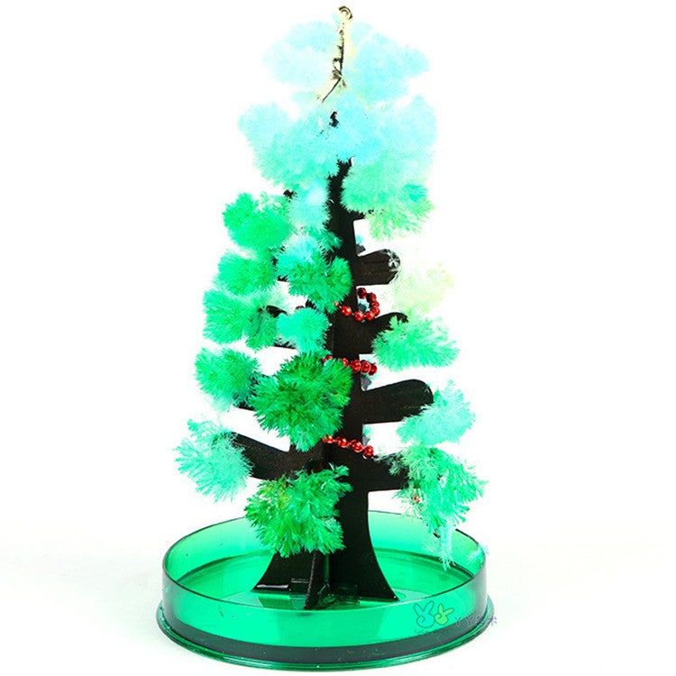Brad Magic de Craciun, Copac de Hartie Infloritor pe Apa, Jucarie Educativa cu Crestere Lenta in 8-24 h, Decoratiune Masa si Birou, Hartie si Plastic, 16.5 x 9.5 cm, Verde