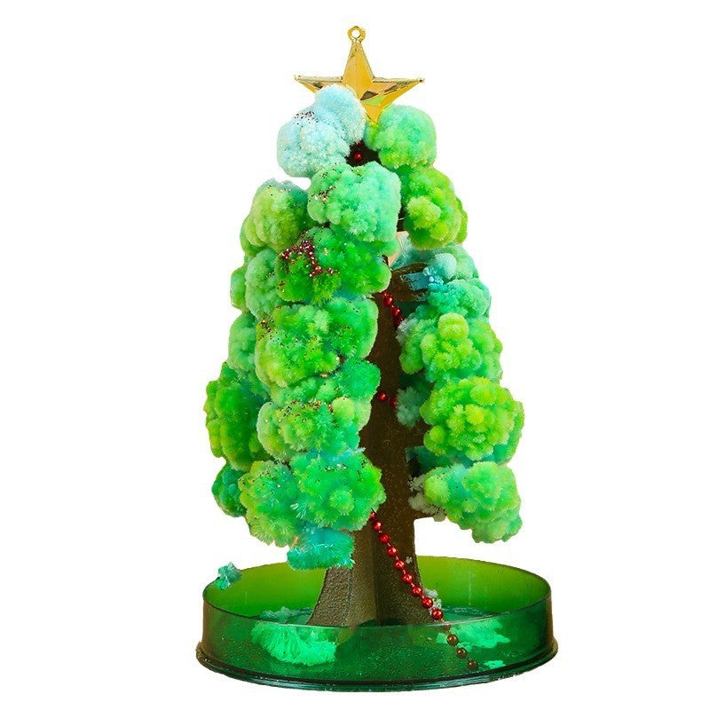 Brad Magic de Craciun, Copac de Hartie Infloritor pe Apa, Jucarie Educativa cu Crestere Lenta in 8-24 h, Decoratiune Masa si Birou, Hartie si Plastic, 16.5 x 9.5 cm, Verde