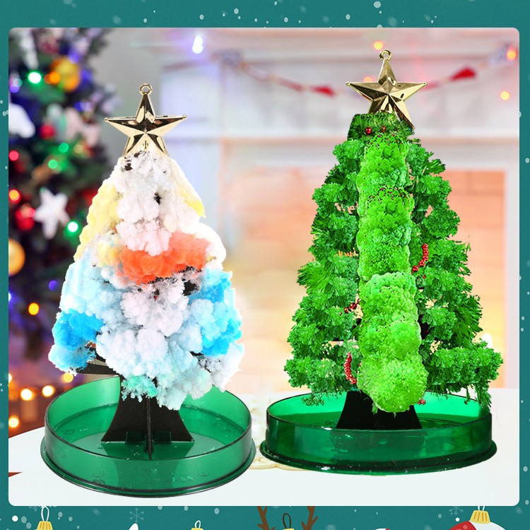 Brad Magic de Craciun, Copac de Hartie Infloritor pe Apa, Jucarie Educativa cu Crestere Lenta in 8-24 h, Decoratiune Masa si Birou, Hartie si Plastic, 16.5 x 9.5 cm, Verde