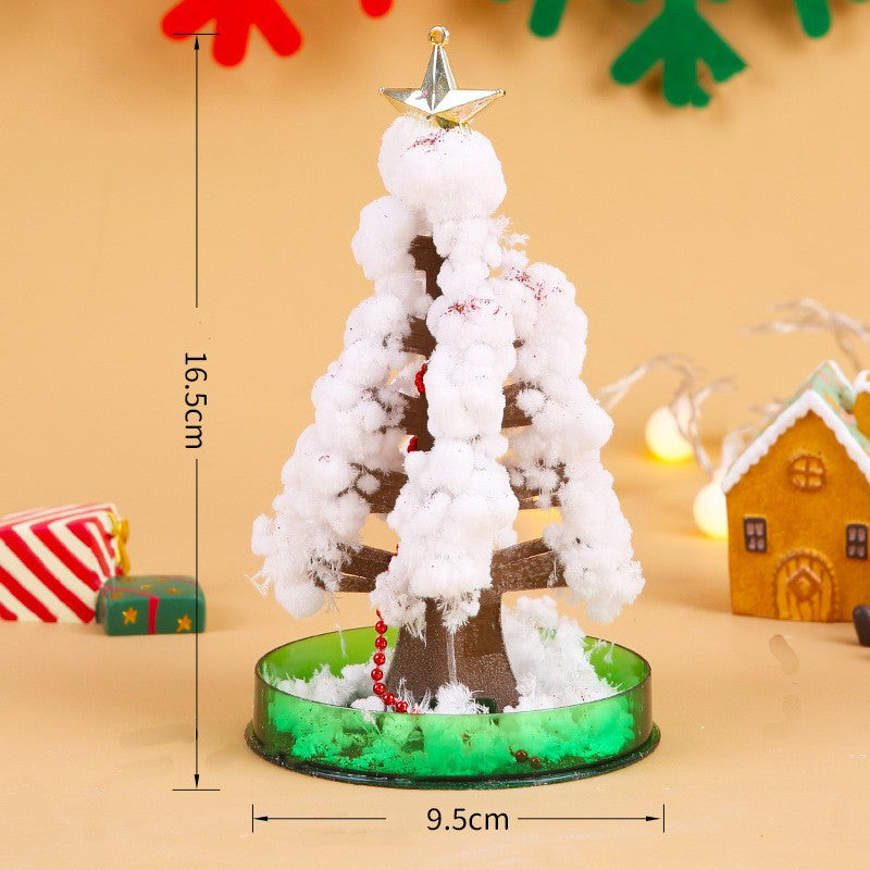 Brad Magic de Craciun, Copac de Hartie Infloritor pe Apa cu Crestere Lenta in 8-24 Ore, Jucarie Educativa si Decoratiune Festiva, Material Hartie si Plastic, 16.5 x 9.5 x 9.5 cm, Alb