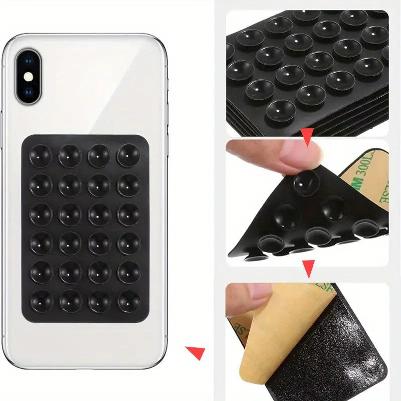 Suport Adeziv Universal pentru Telefon si Tableta, cu 24 Ventuze pentru Selfie si TikTok, Silicon Ecologic, 8 x 5.5 x 1 cm, Negru
