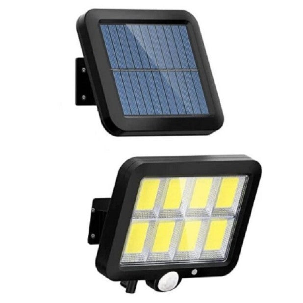 Lampa Solara LED 160 COB cu Senzor de Miscare si Lumina, Panou Solar Separat, 3 Moduri Iluminare, Acumulator 2400 mAh, 1800 Lumeni, Cablu 4.6 m, Protectie Intemperii, Lumina Alba Rece 6000K