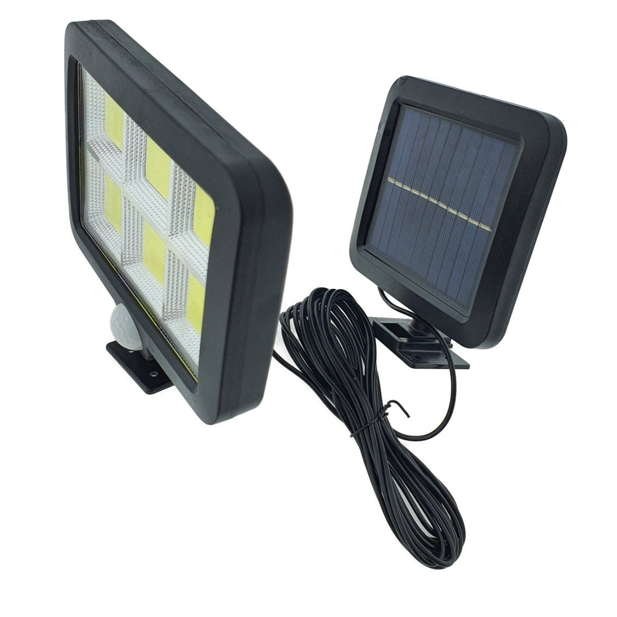 Lampa Solara LED 120 COB, Senzor de Miscare si Lumina, 1200 Lumeni, Panou Solar Detasabil, Cablu 4.8 m, IP65, ABS, Negru/Alb
