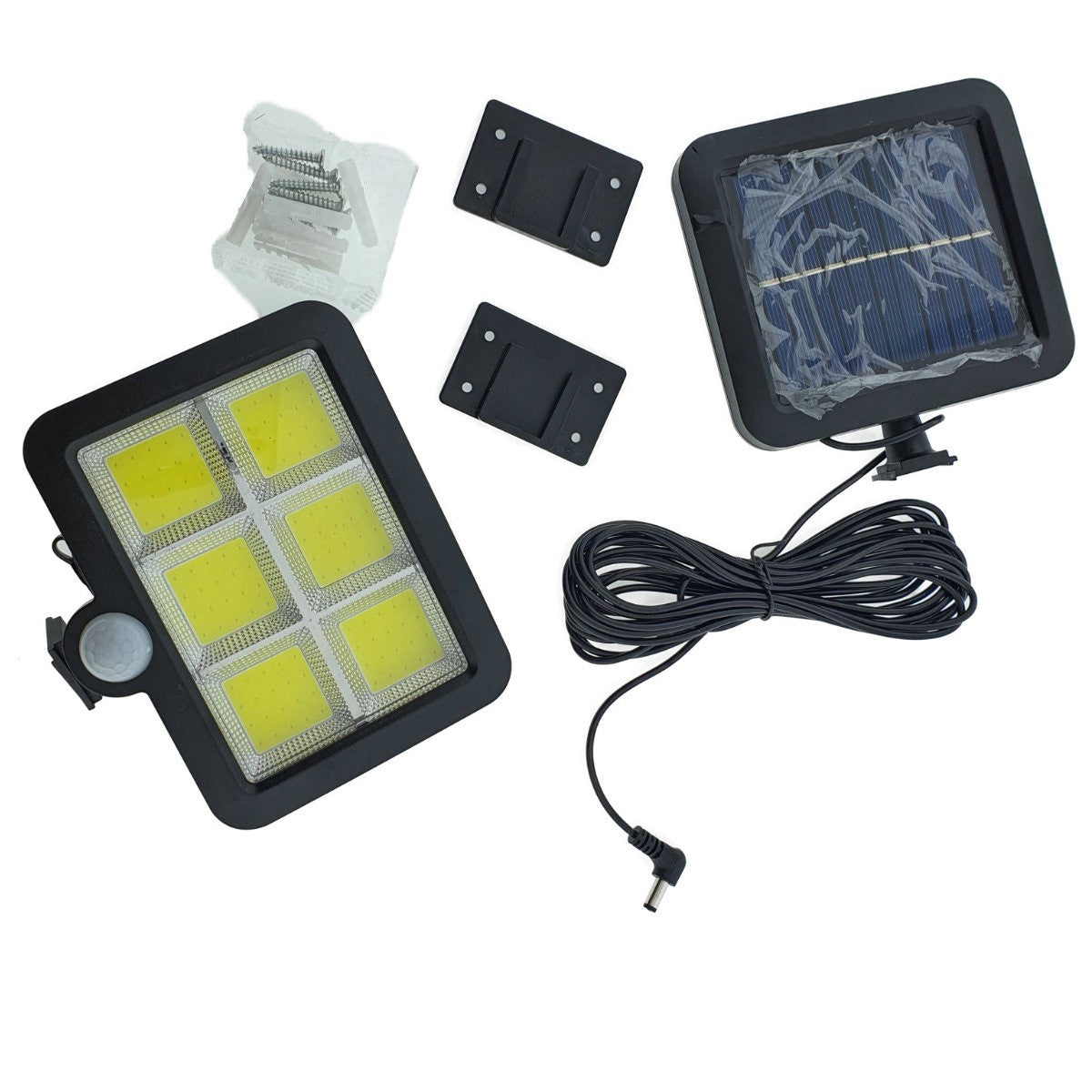 Lampa Solara LED 120 COB, Senzor de Miscare si Lumina, 1200 Lumeni, Panou Solar Detasabil, Cablu 4.8 m, IP65, ABS, Negru/Alb