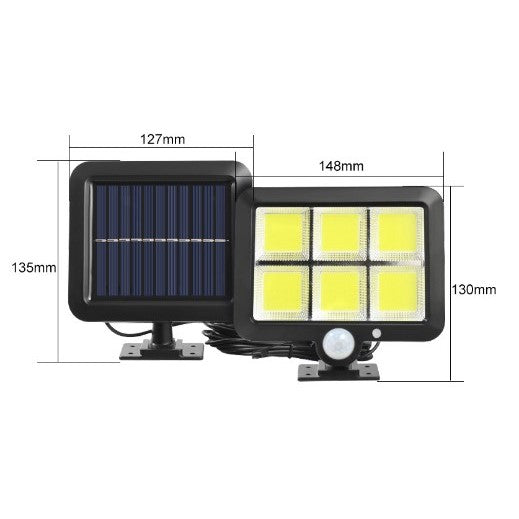 Lampa Solara LED 120 COB, Senzor de Miscare si Lumina, 1200 Lumeni, Panou Solar Detasabil, Cablu 4.8 m, IP65, ABS, Negru/Alb