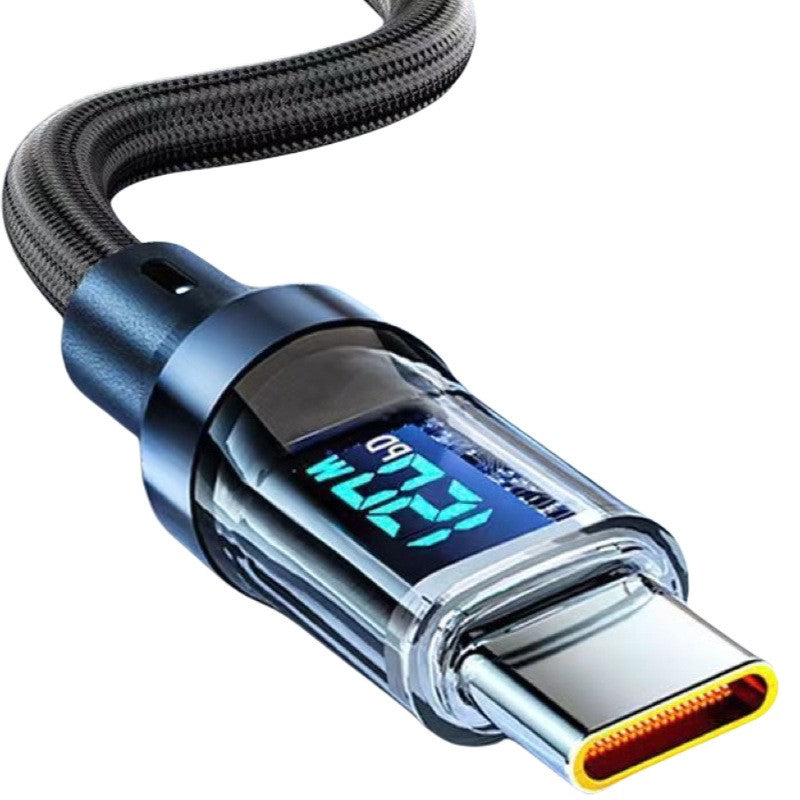 Cablu de Date USB la USB-C, Incarcare Rapida 120W 6A, Afisaj Digital LED, Oprire Automata Inteligenta, Nailon Impletit, 1 m, Negru