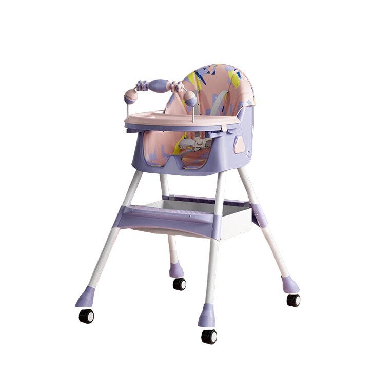 Scaun de Masa Multifunctional 3 in 1 pentru Copii, Functie Balansoar si Roti, Spatar Reglabil, Pliabil, Centura 5 Puncte, Tavita Dubla si Cos Depozitare, 6 Luni+, Mov