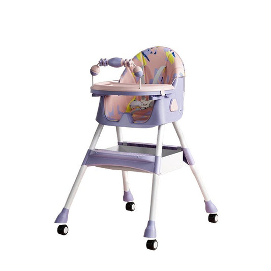 Scaun de Masa Multifunctional 3 in 1 pentru Copii, Functie Balansoar si Roti, Spatar Reglabil, Pliabil, Centura 5 Puncte, Tavita Dubla si Cos Depozitare, 6 Luni+, Mov