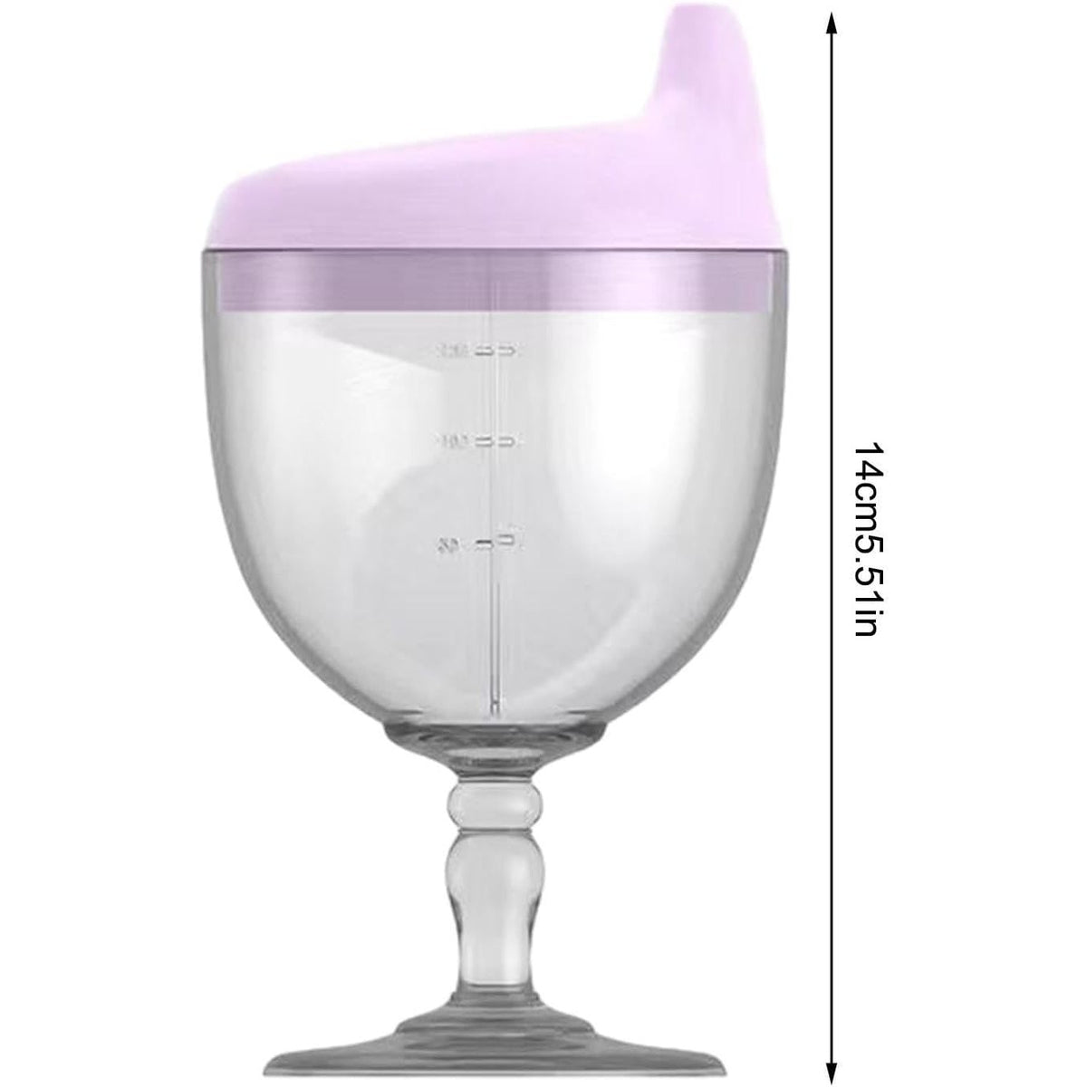 Pahar Educativ pentru Copii cu Cioc Antiscurgere, Design Tip Cupa cu Picior, Policarbonat Rezistent, Gradat 150 ml, Mov, +3 Ani