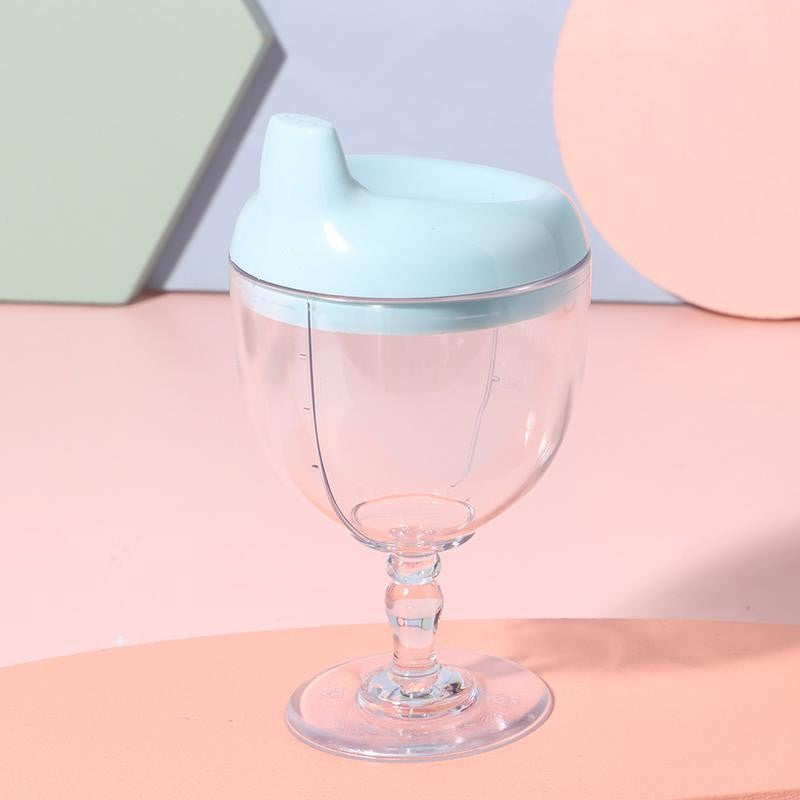 Pahar Educativ pentru Copii cu Cioc Antiscurgere si Gradatie, Plastic Rezistent Fara BPA, Tip Cupa cu Picior, 150 ml, Albastru, +3 Ani