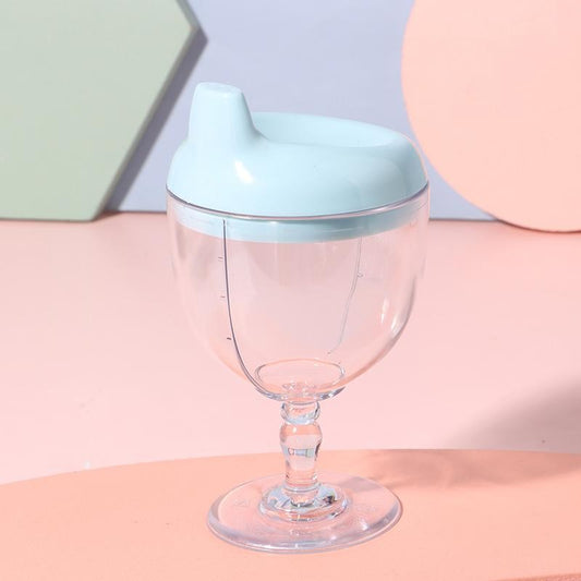 Pahar Educativ pentru Copii cu Cioc Antiscurgere si Gradatie, Plastic Rezistent Fara BPA, Tip Cupa cu Picior, 150 ml, Albastru, +3 Ani