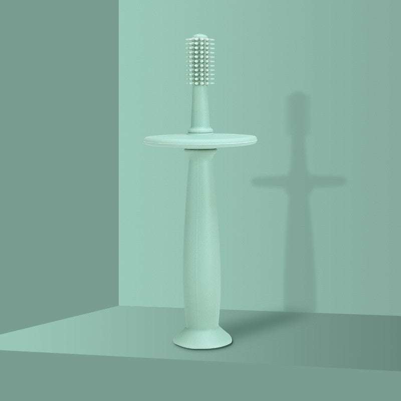 Periuță de Dinți pentru Bebeluși și Copii, Curățare 360 Grade, Barieră Anti-Înghițire și Ventuză, Silicon Alimentar Fără BPA, 12.5 cm, Turcoaz
