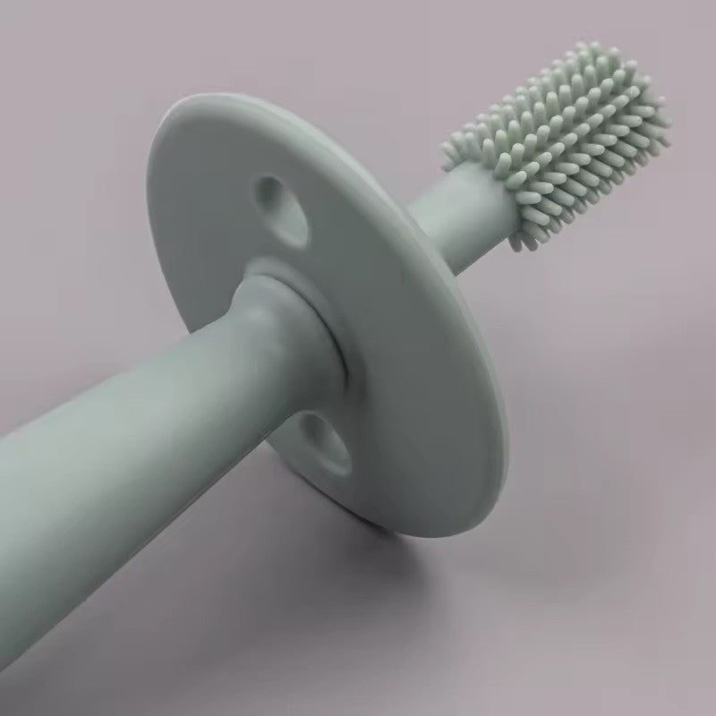 Periuță de Dinți pentru Bebeluși și Copii, Curățare 360 Grade, Barieră Anti-Înghițire și Ventuză, Silicon Alimentar Fără BPA, 12.5 cm, Turcoaz