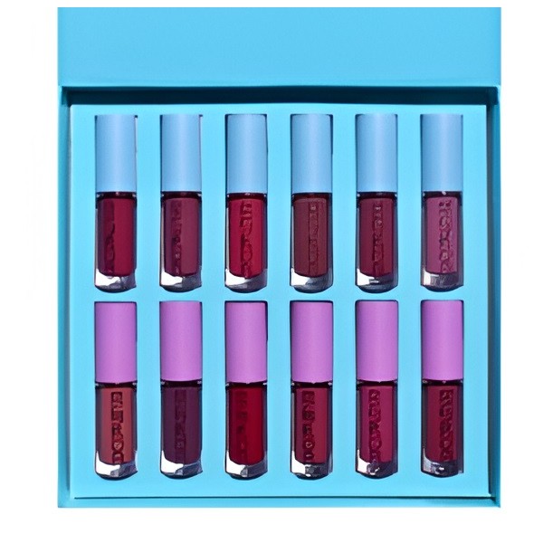 Kevin & Coco Set Rujuri Lichide si Gloss de Buze, 12 Culori Intens Pigmentate, Rezistente la Transfer, Aspect Catifelat si Lucios, Formula Cruelty-Free, Ambalaj Albastru, Set 12 Bucati