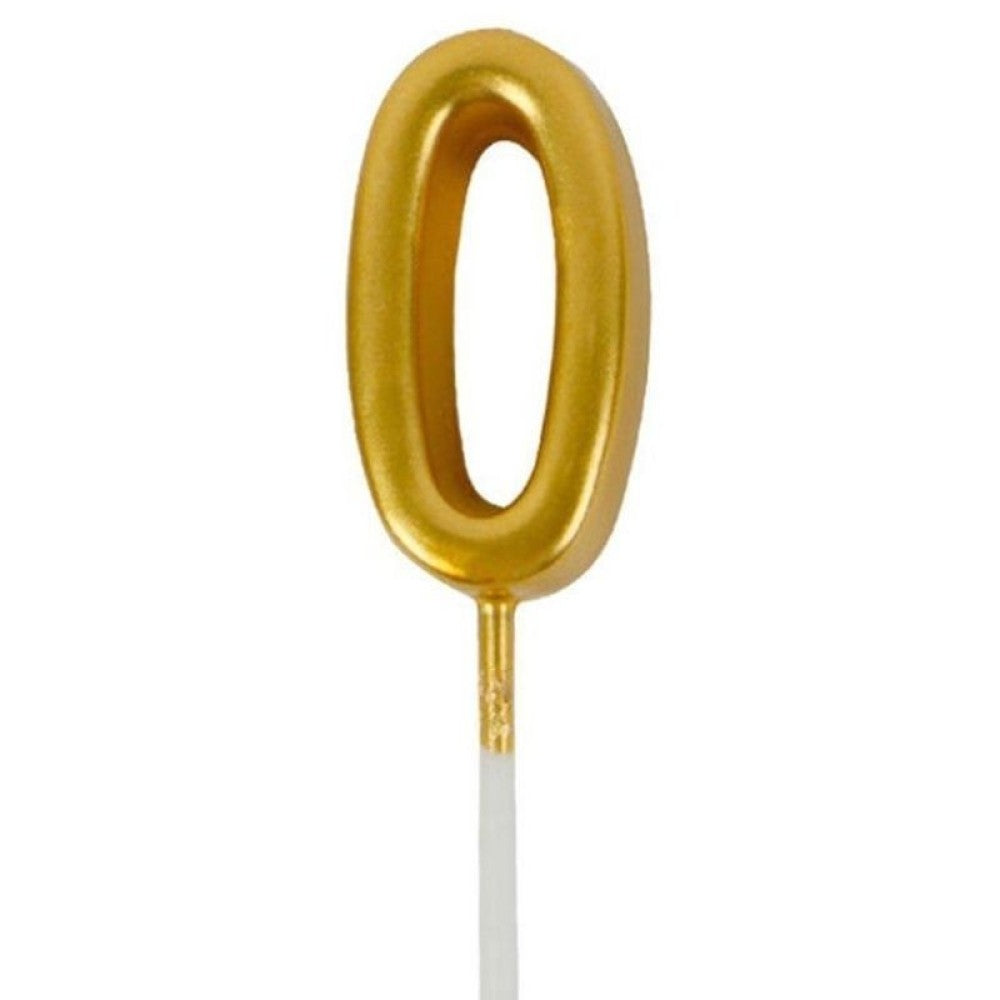 Lumânare de Tort Model Cifră 0, Accesoriu Decor Aniversar, Finisaj Lucios, Parafină, 4.5 x 2.5 cm, Auriu