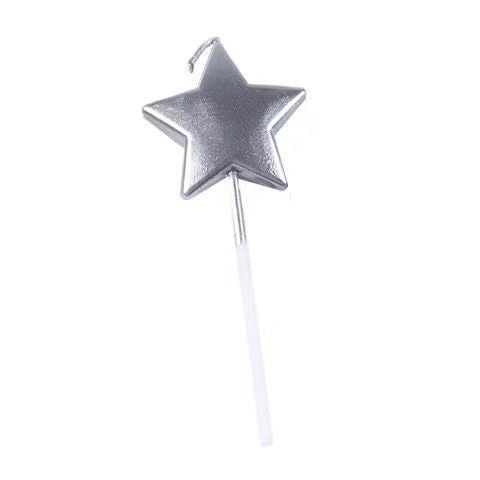 Lumanare de Tort in Forma de Steluta, Decoratiune Party cu Finisaj Lucios si Suport, Parafina, 8.5 x 3.2 cm, Argintiu