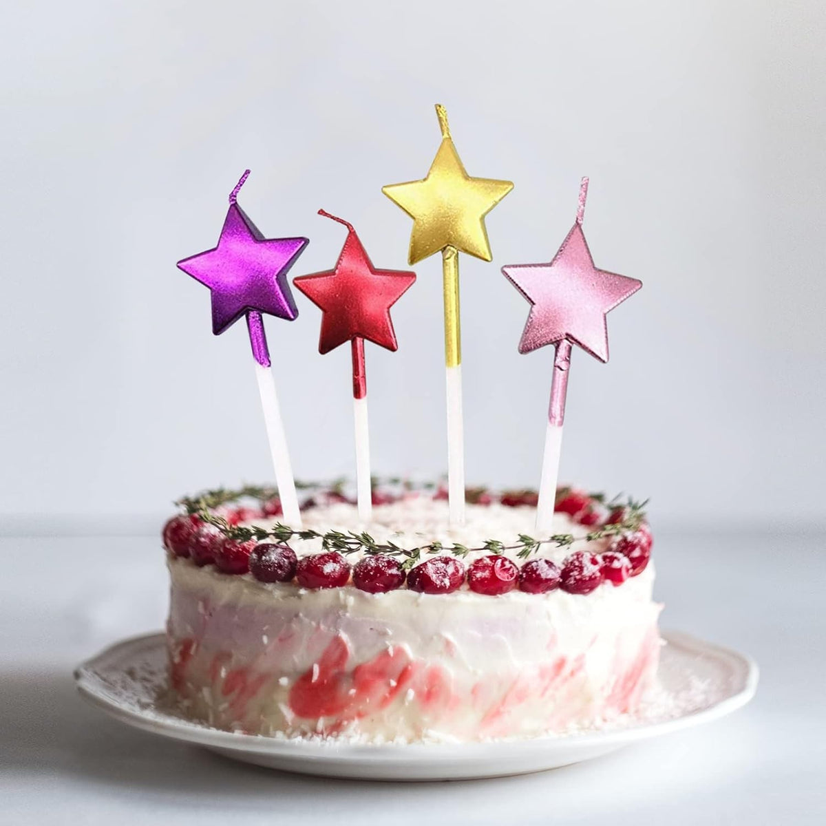 Lumanare de Tort in Forma de Steluta, Decorativa cu Finisaj Lucios, Parafina cu Suport de Fixare, 8.5 cm, Roz Auriu